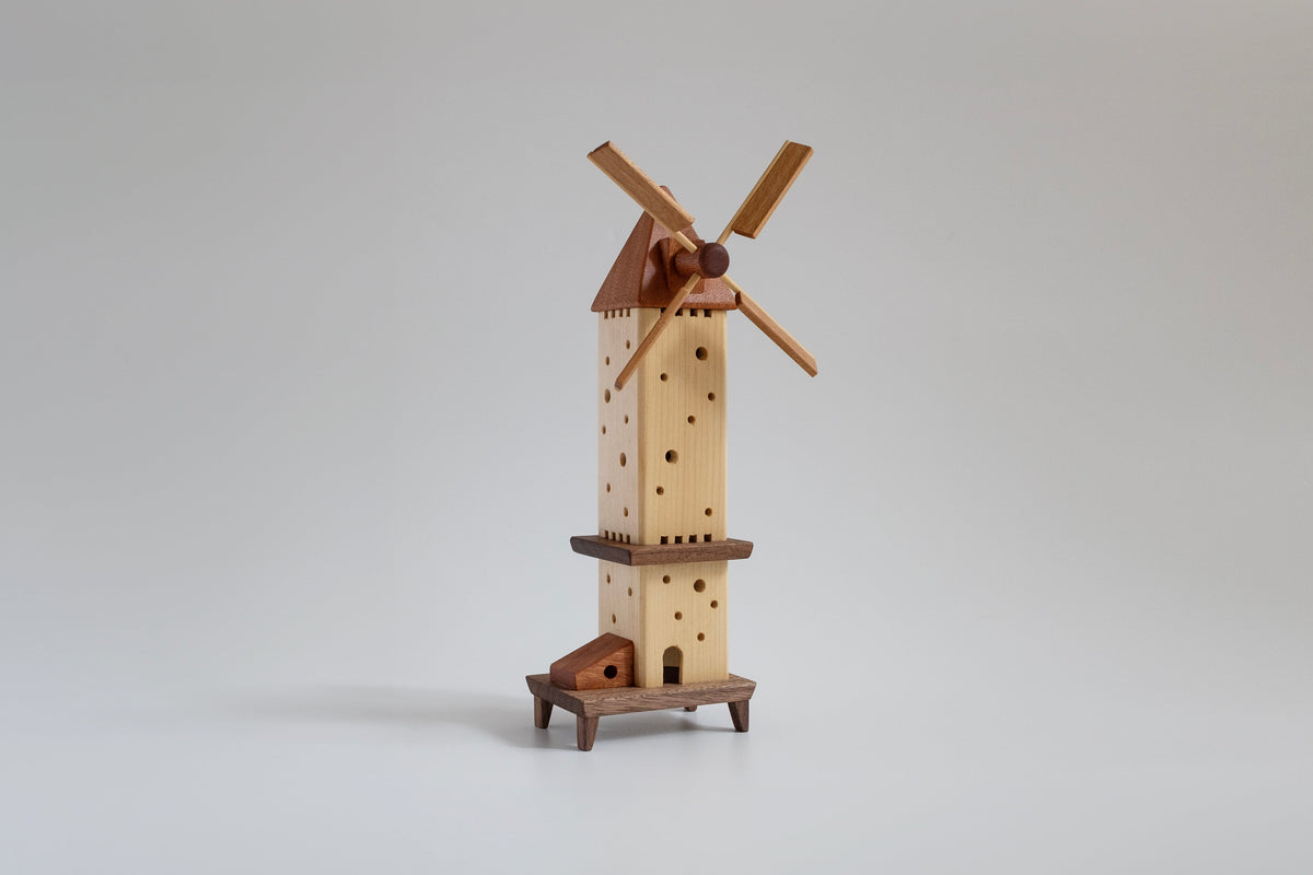 Moulin à vent miniature en bois avec lumière LED