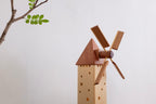 Moulin à vent miniature en bois avec lumière LED