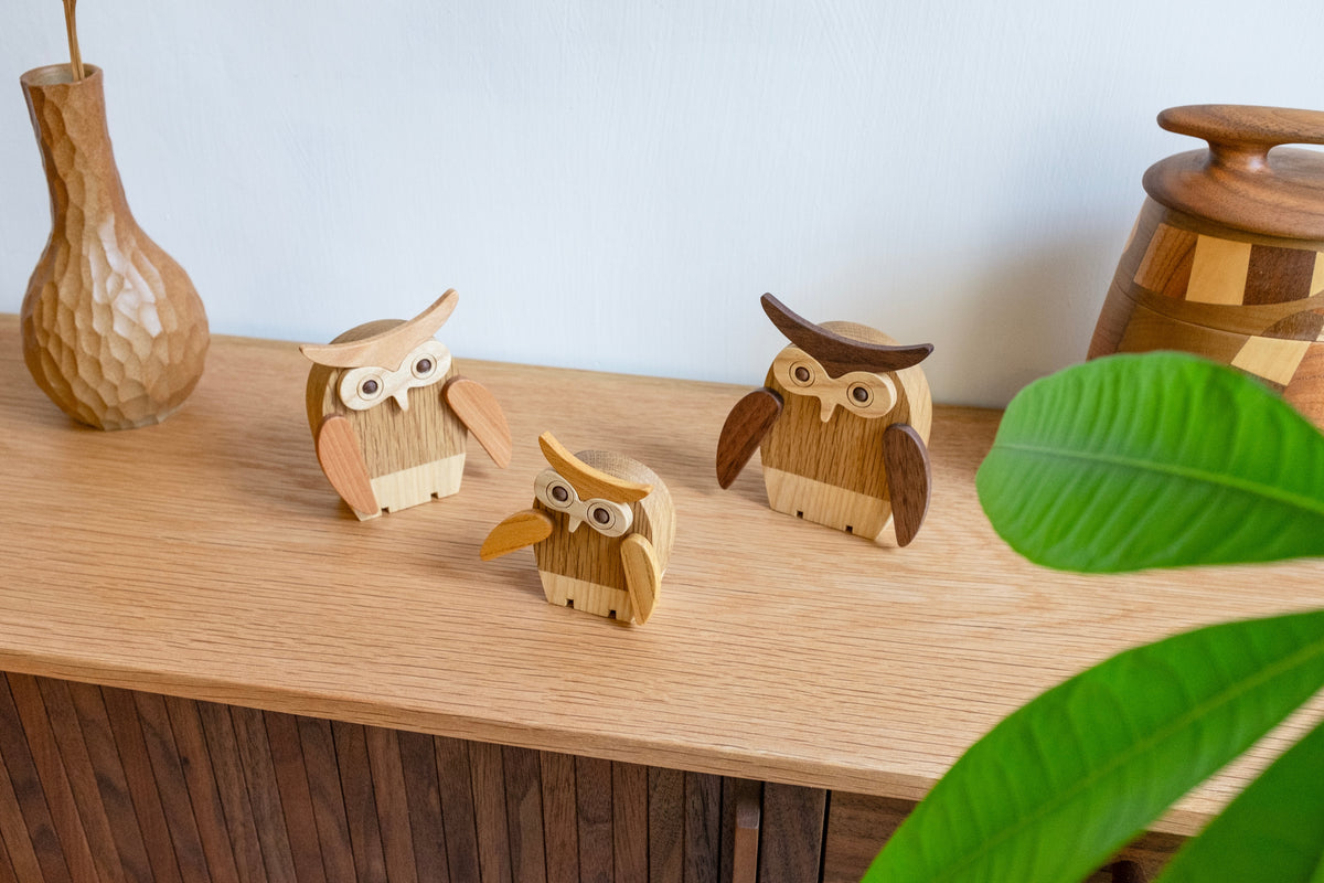 Figurine Chouette Familiale en Bois