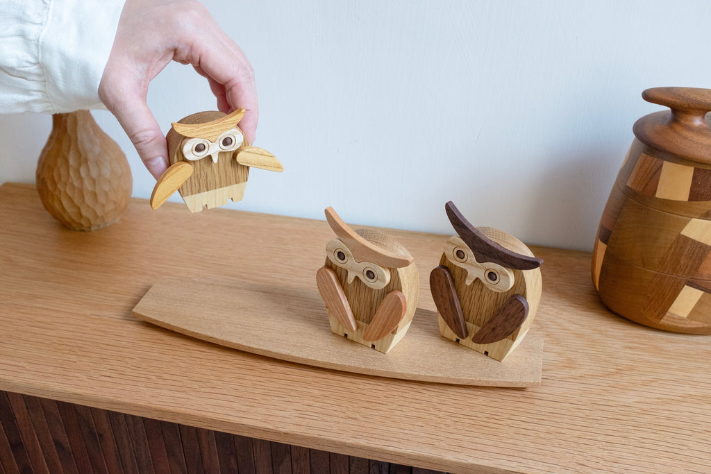 Figurine Chouette Familiale en Bois