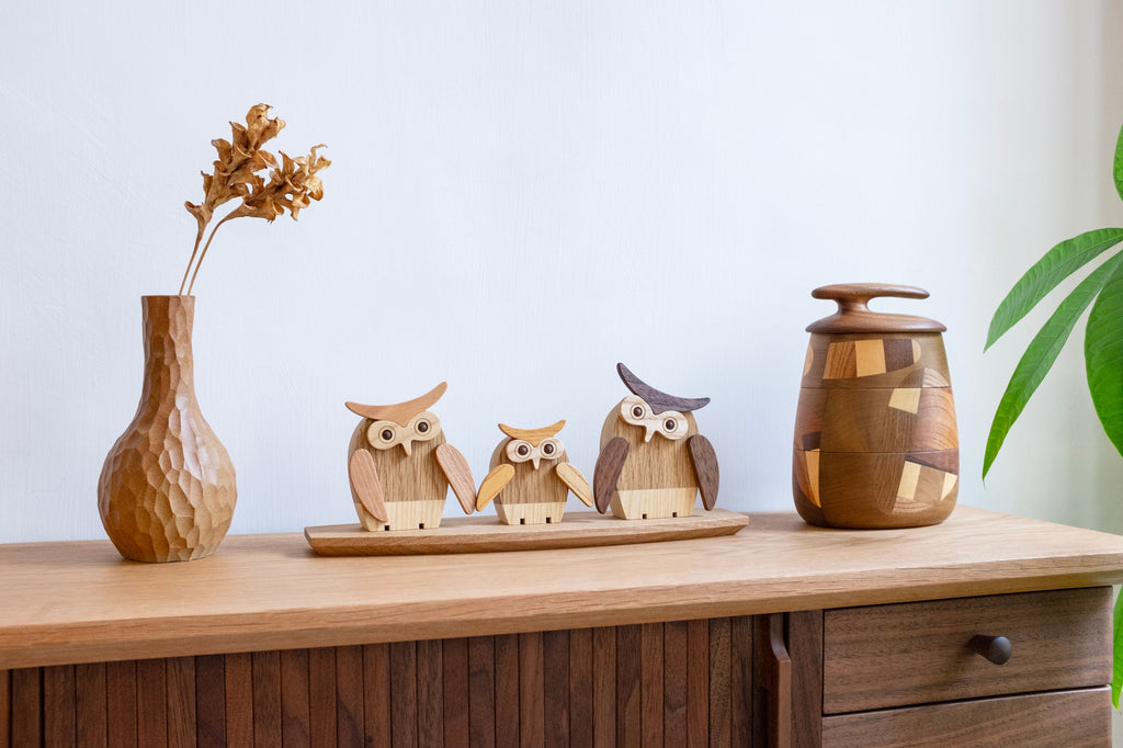 Figurine Chouette Familiale en Bois