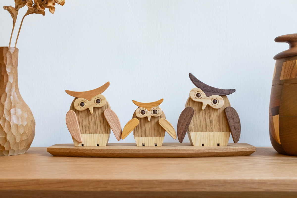 Figurine Chouette Familiale en Bois