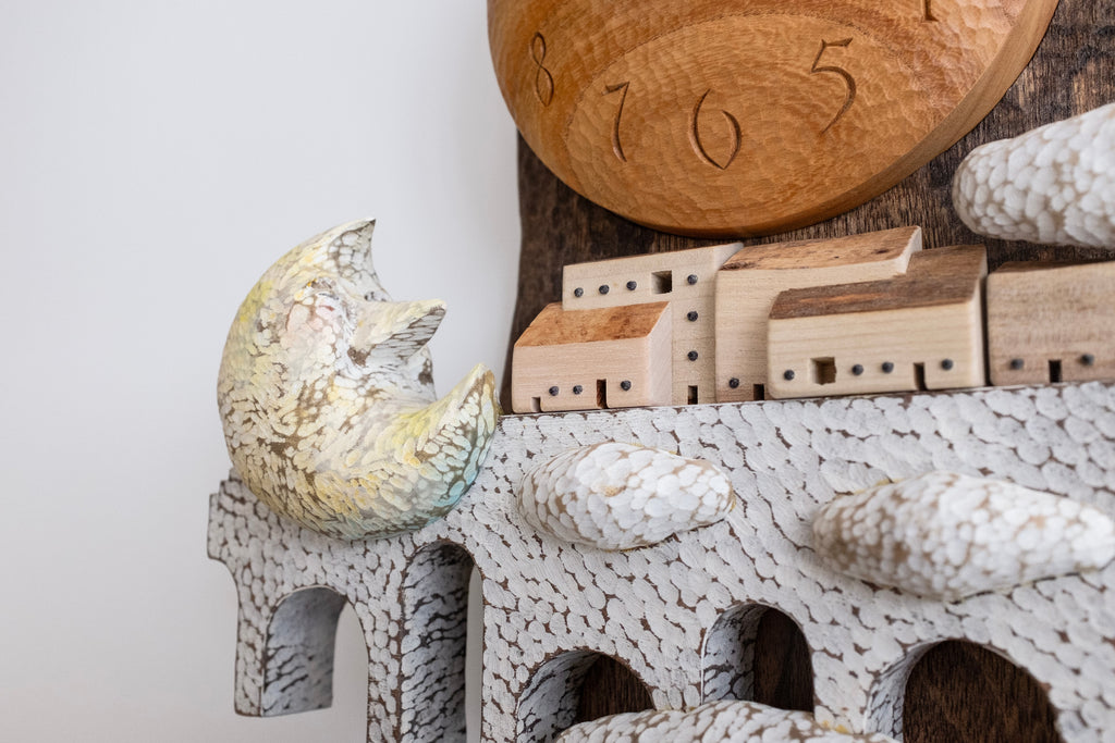 Sculpture murale architecturale multicouche en bois "Au-delà du ciel nocturne"