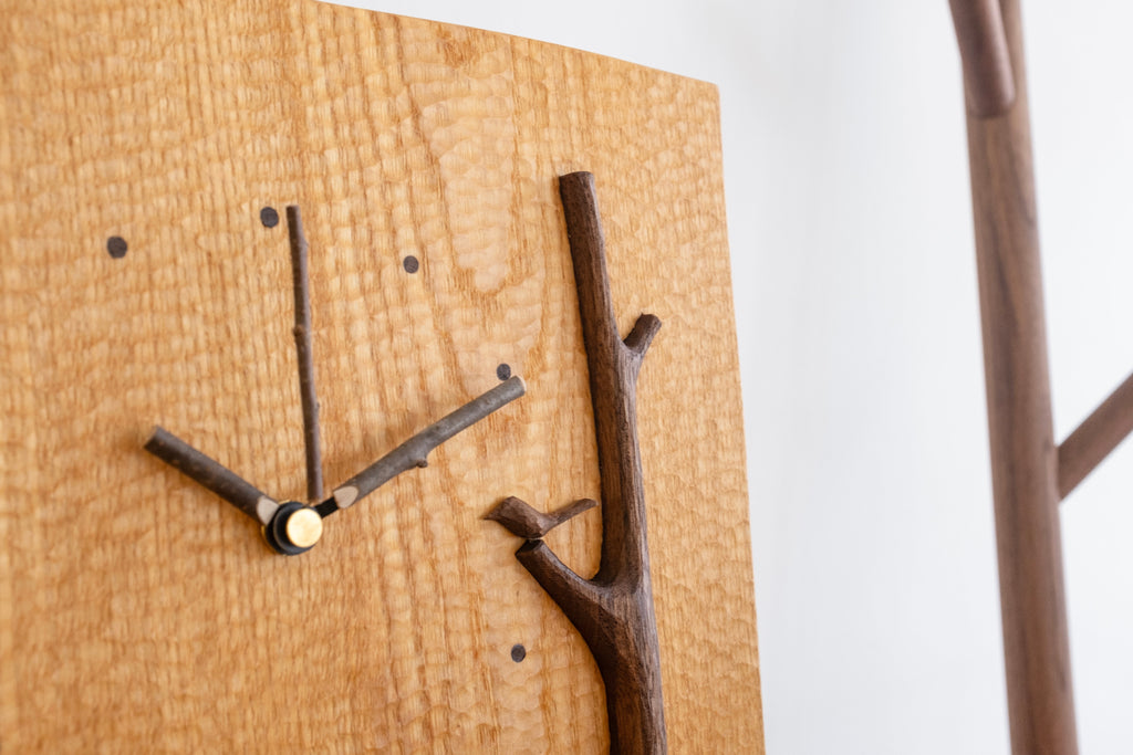 Horloge en bois faite main - Arbre et oiseau