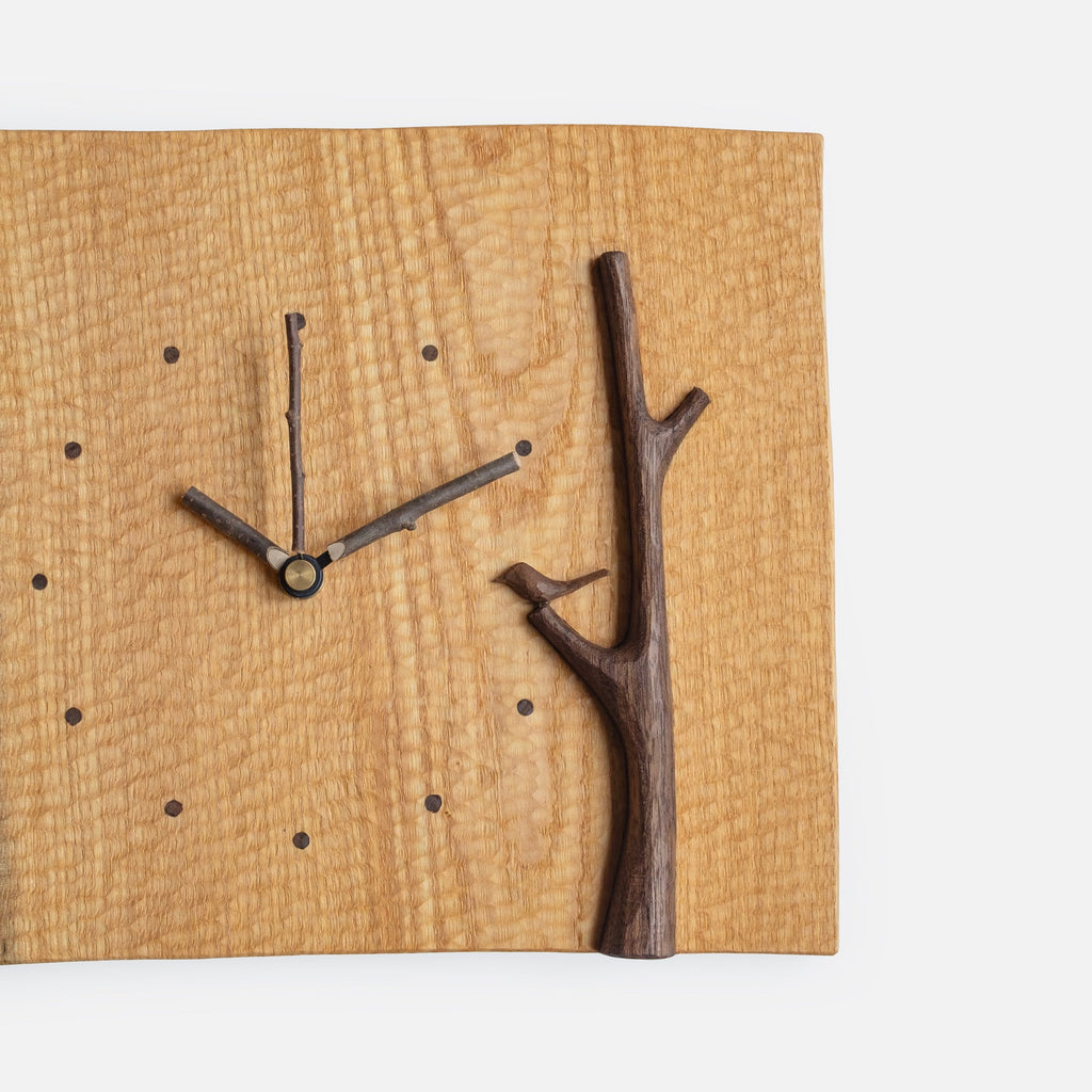 Horloge en bois faite main - Arbre et oiseau