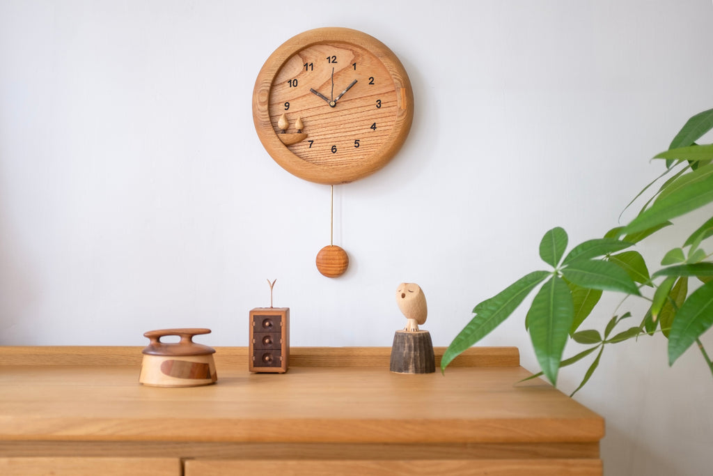 Horloge Pendule en Bois Faite Main Forêt
