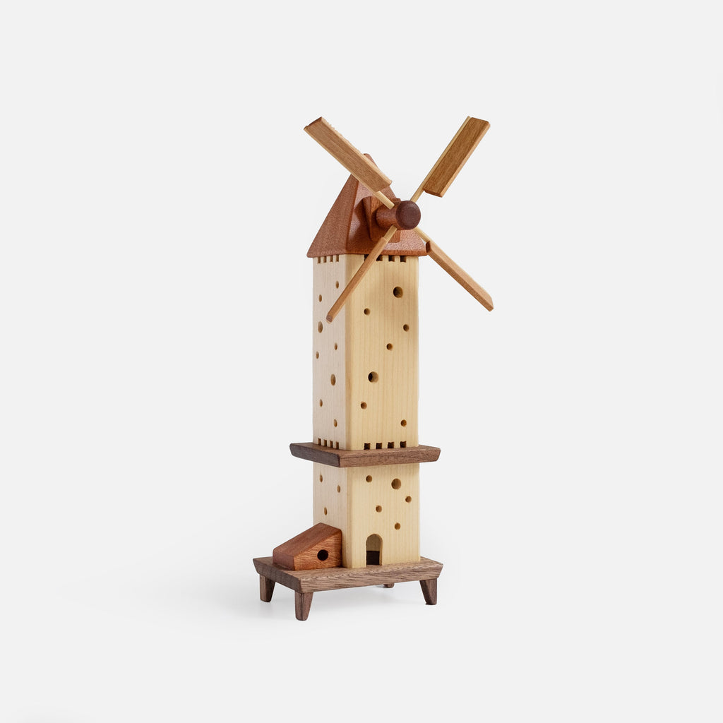 Moulin à vent miniature en bois avec lumière LED