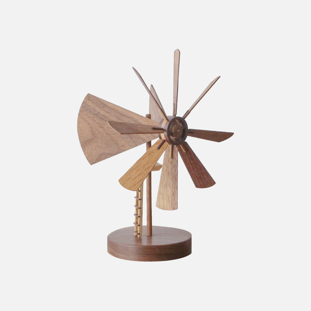 Figurine Moulin à Vent en Noyer Noir (avec Mini Échelle et Plateforme d'Observation)