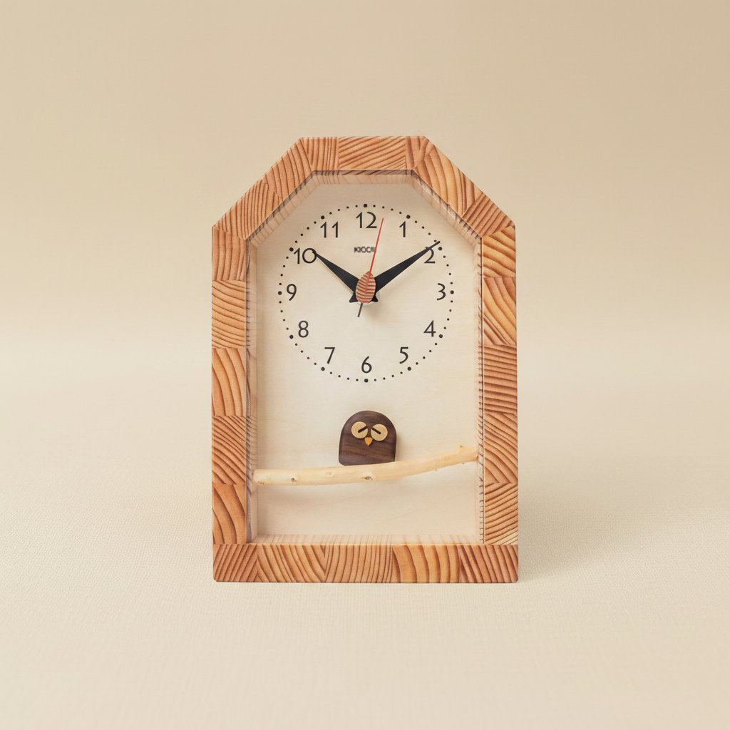 Owl Clock sandy beige background
