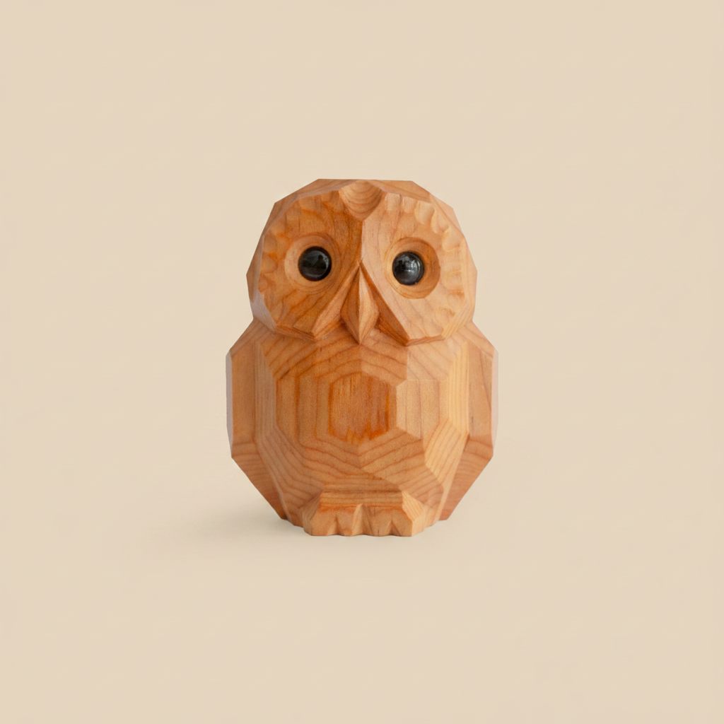 Wooden Owl beige background only